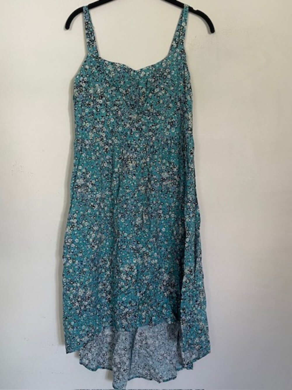 Torrid Women's Plus 1X Blue Floral Hi-Lo Strappy Sundress Rouched Back T8